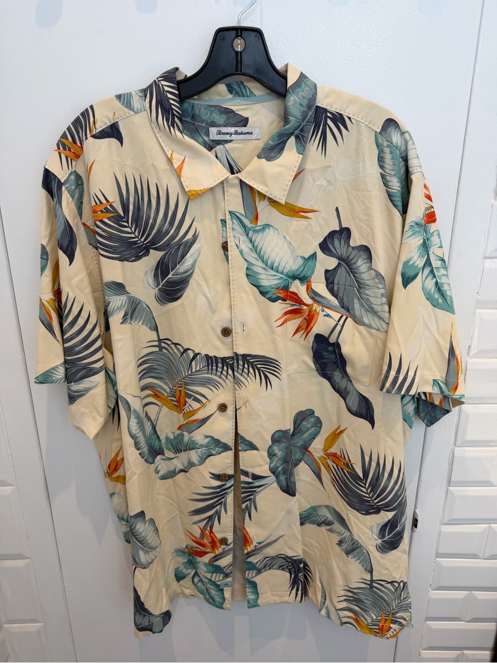 Tommy Bahama Beige Tropical Leaf & Bird-of-Paradise Print Camp Shirt